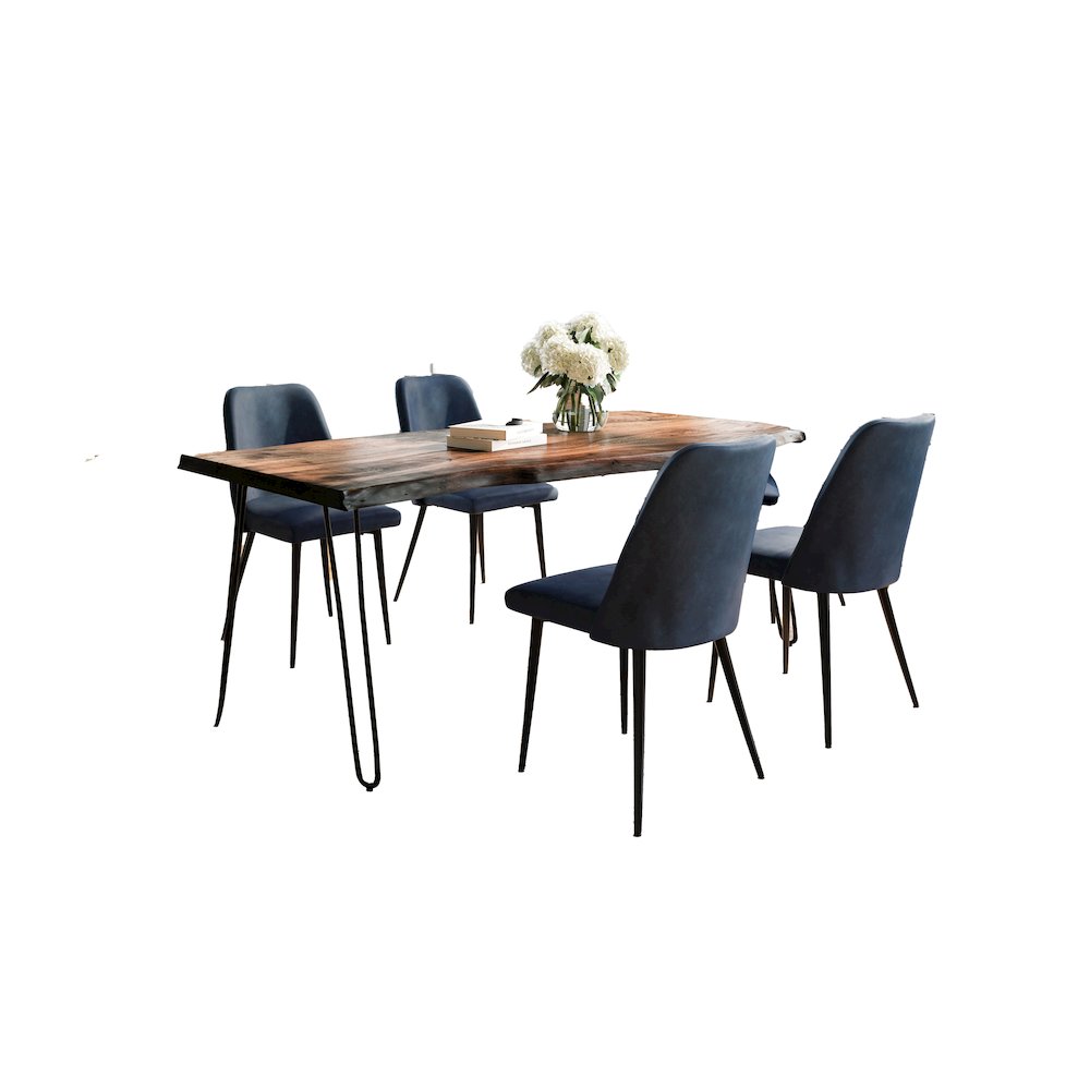 Five Piece Solid Acacia Dining Set with Upholstered Mid-Century Modern Chairs. Picture 1