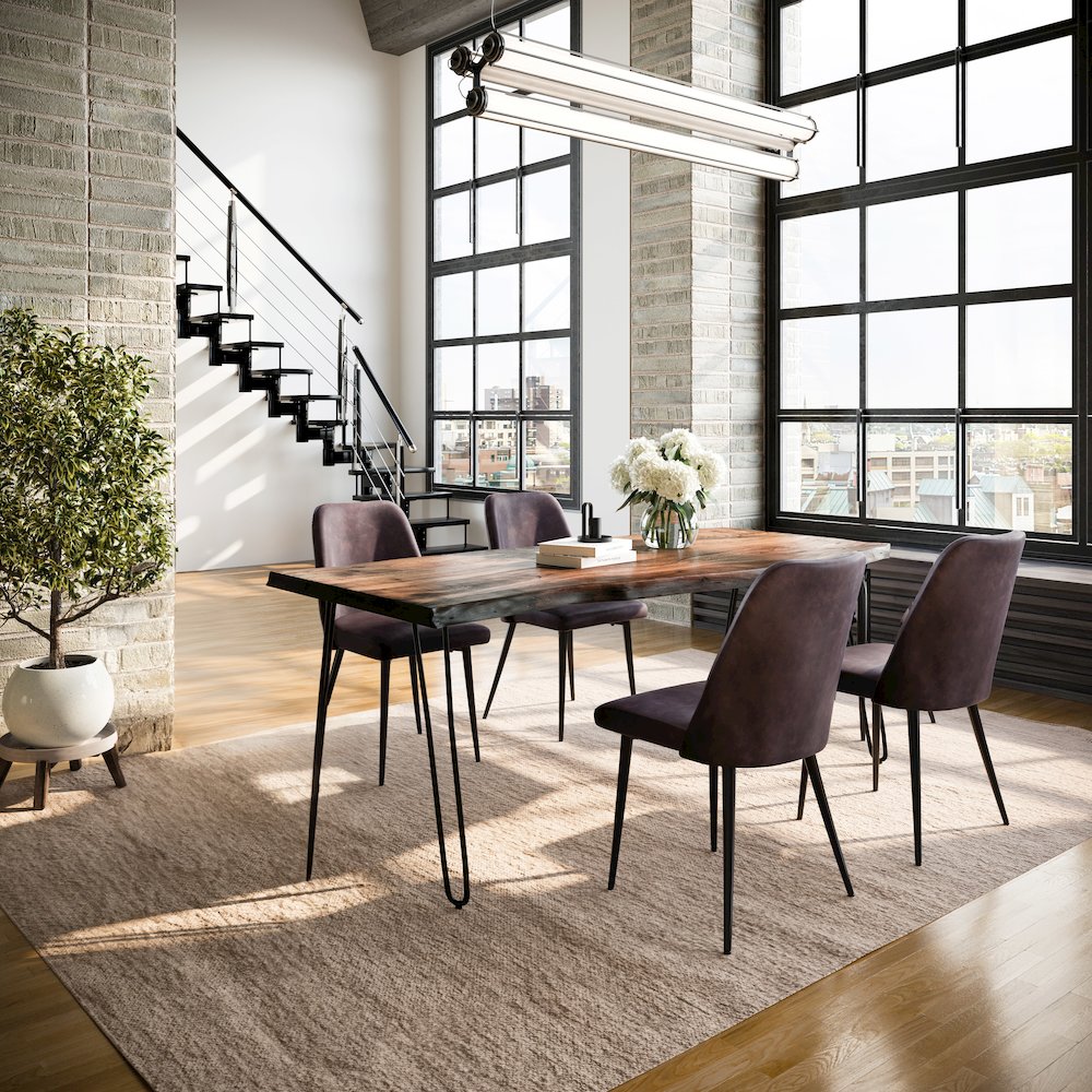 Five Piece Solid Acacia Dining Set with Upholstered Mid-Century Modern Chairs. Picture 9