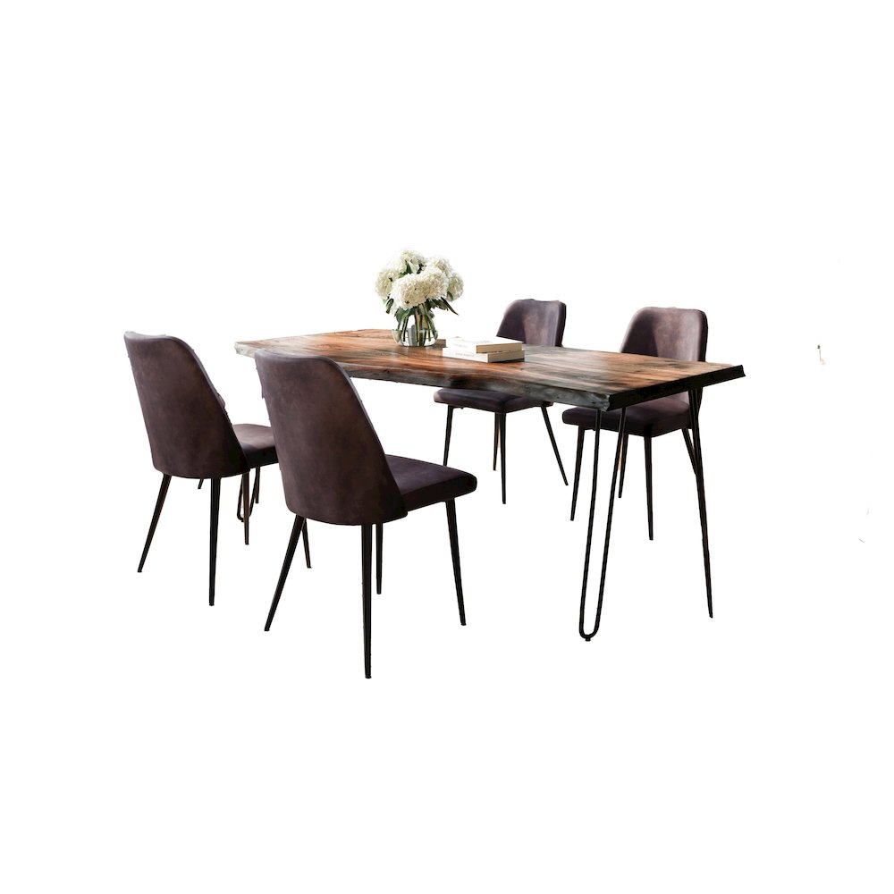 Five Piece Solid Acacia Dining Set with Upholstered Mid-Century Modern Chairs. Picture 2