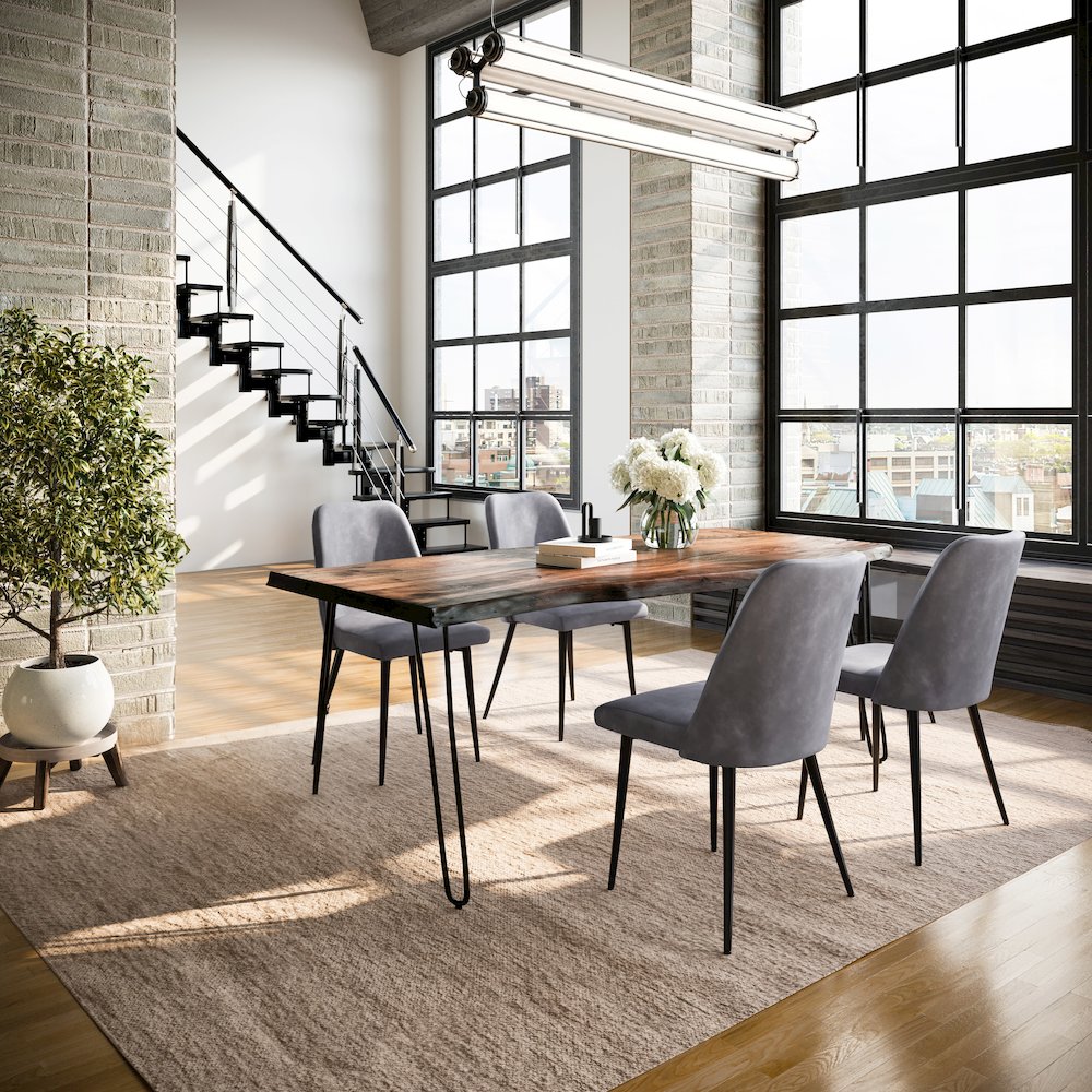 Five Piece Solid Acacia Dining Set with Upholstered Mid-Century Modern Chairs. Picture 9