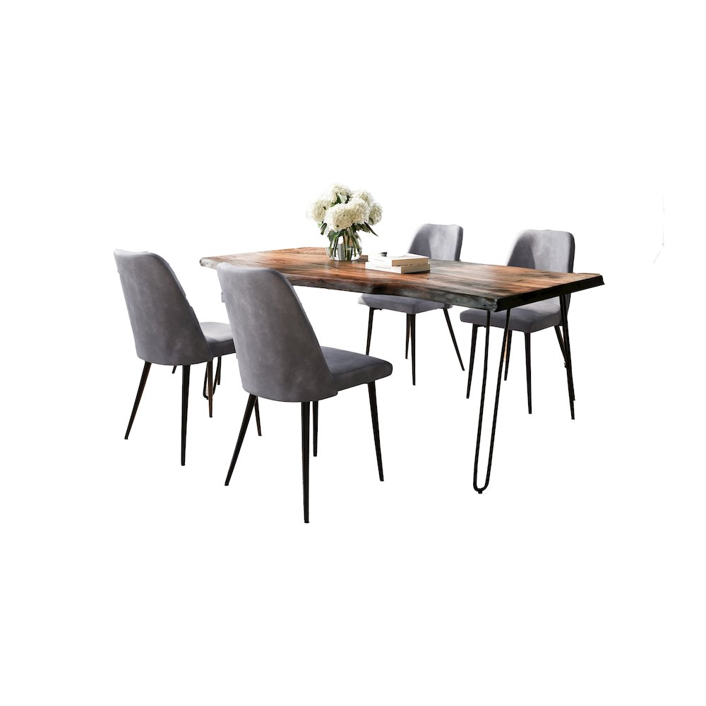 Five Piece Solid Acacia Dining Set with Upholstered Mid-Century Modern Chairs. Picture 2