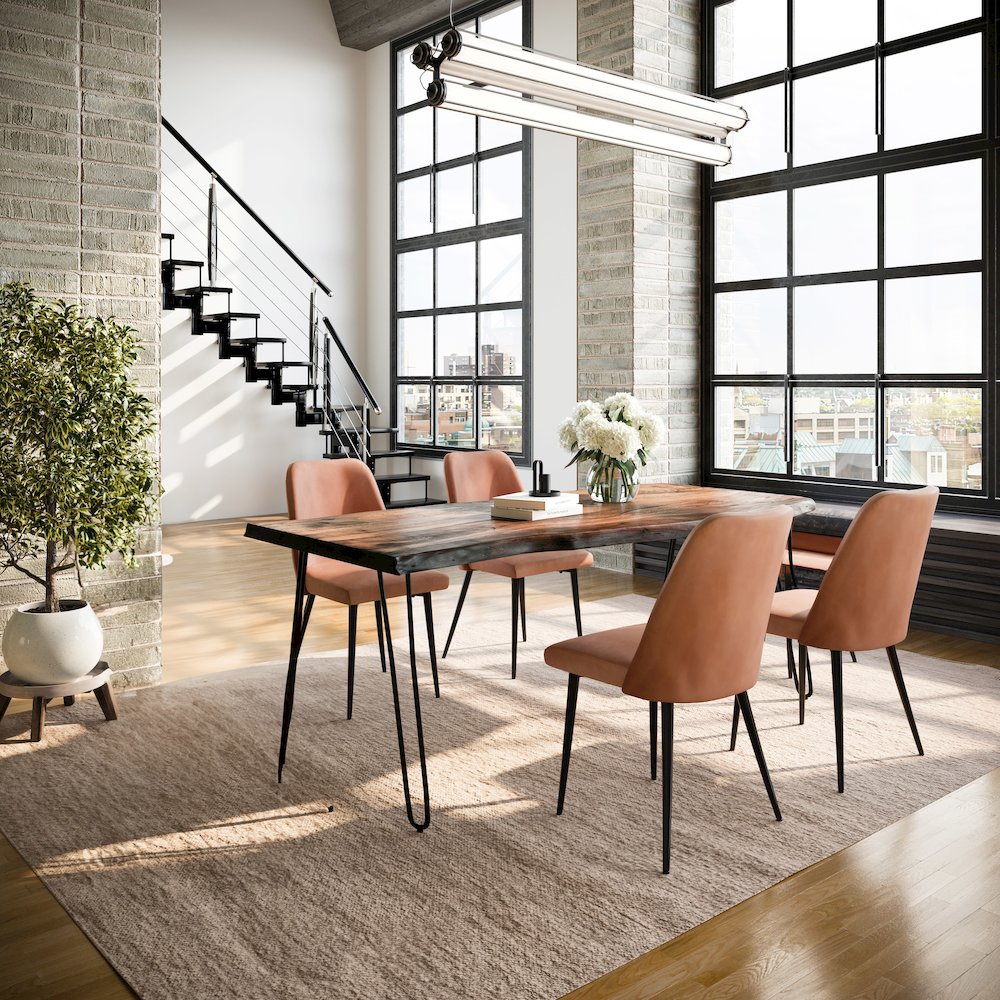 Five Piece Solid Acacia Dining Set with Upholstered Mid-Century Modern Chairs. Picture 9
