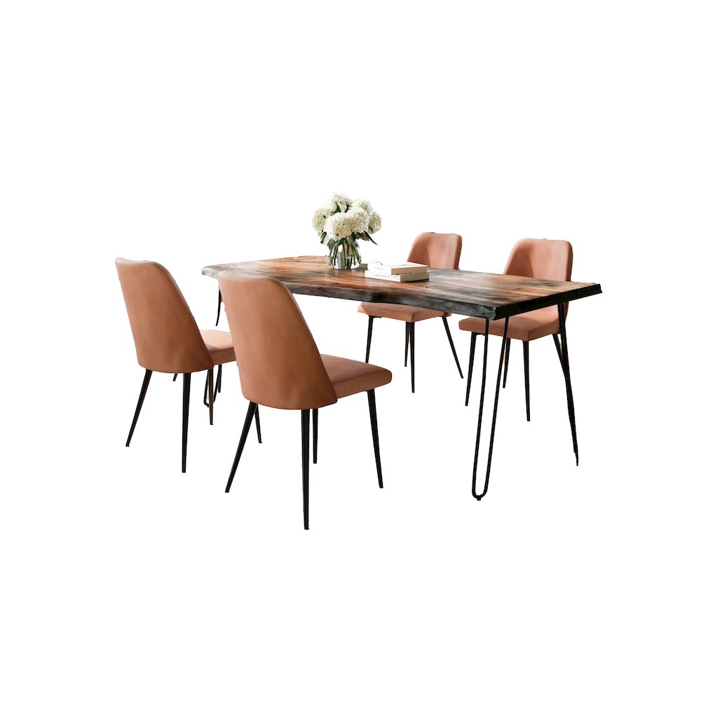 Five Piece Solid Acacia Dining Set with Upholstered Mid-Century Modern Chairs. Picture 2