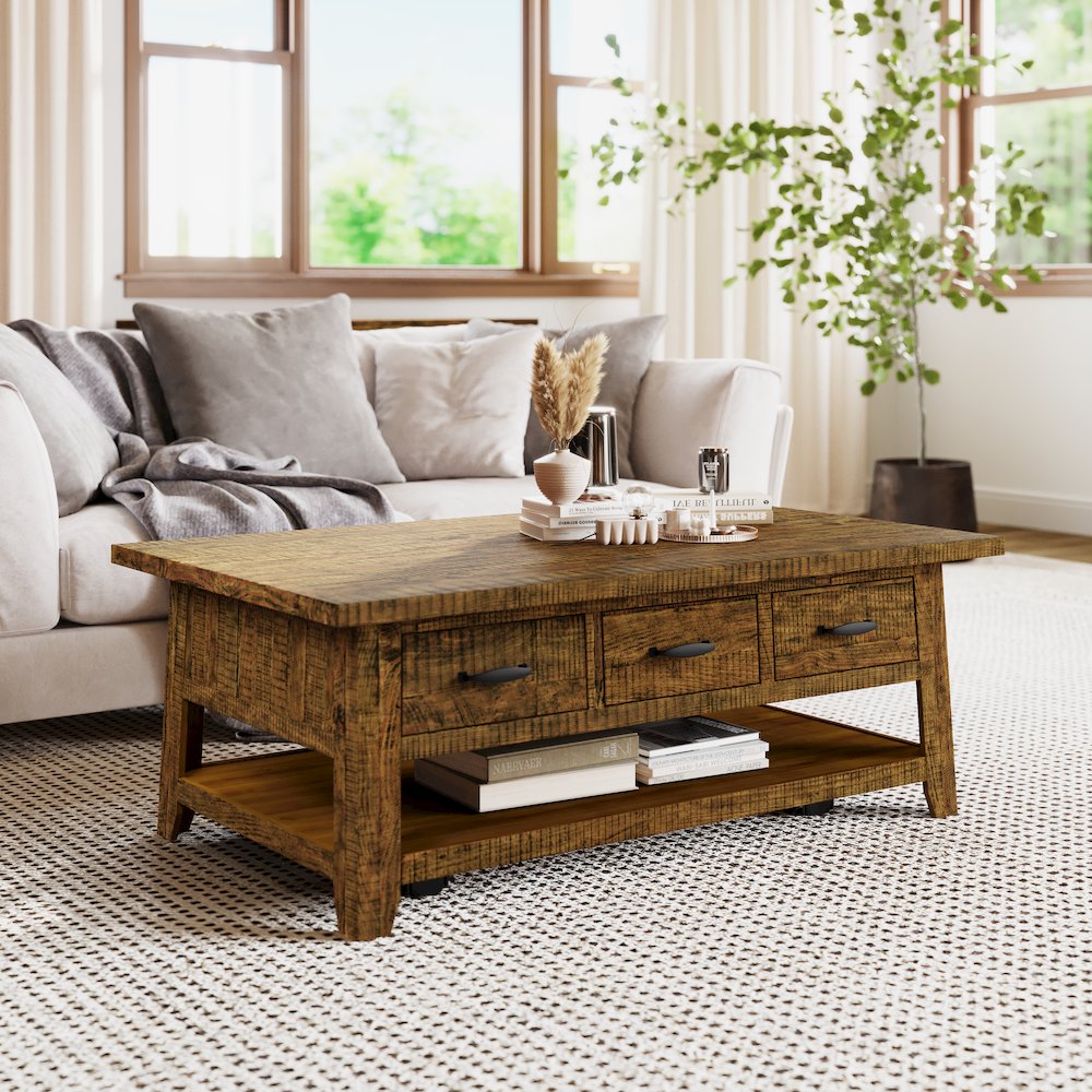 Rustic Farmhouse Solid Wood 50" Coffee Table. Picture 9