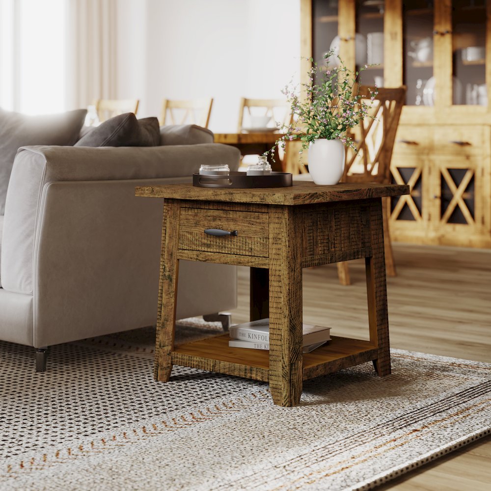 Telluride Rustic Farmhouse Solid Wood End Table with Storage. Picture 9
