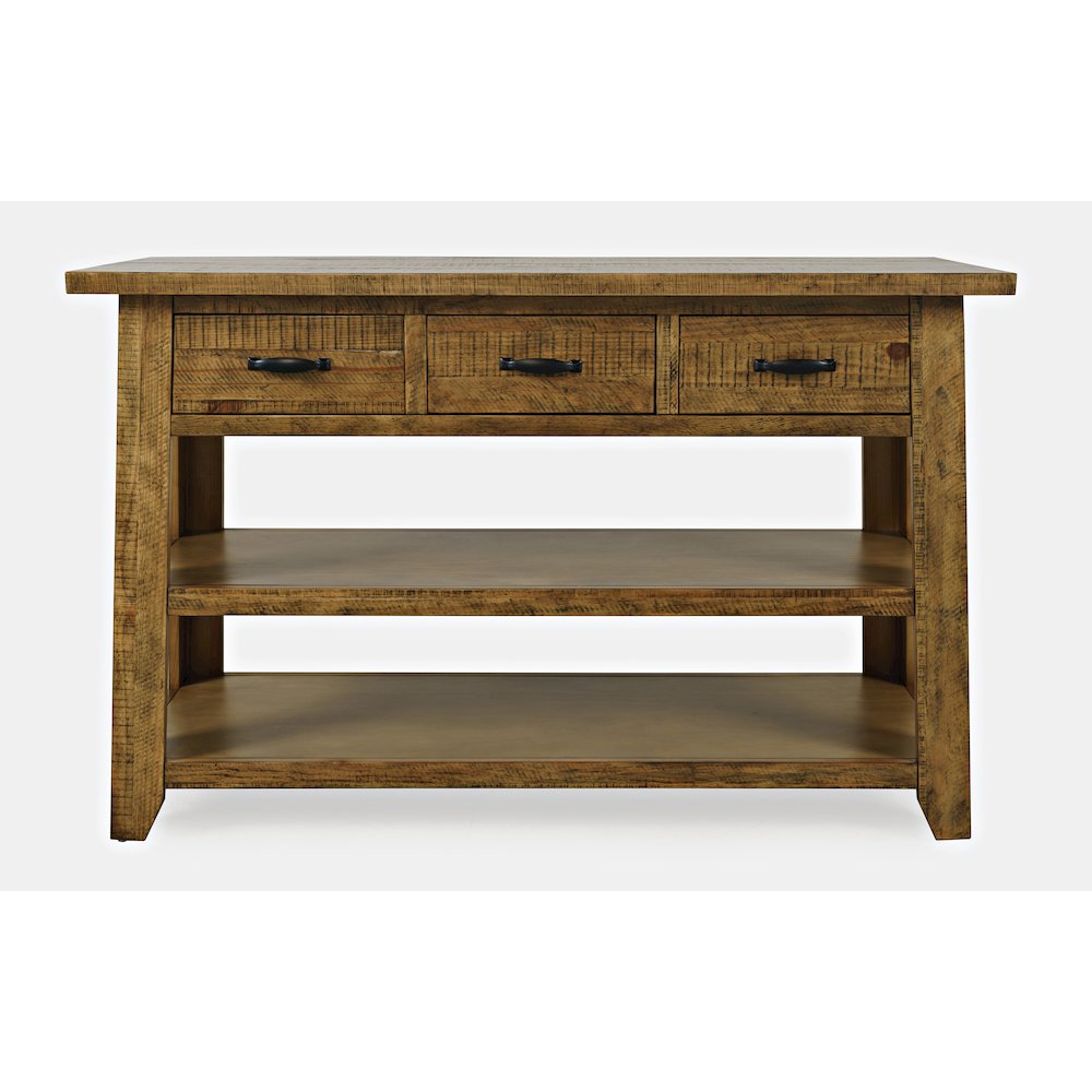 Rustic Farmhouse Solid Wood 50" Sofa Table with Drawers and Two Shelves. Picture 1