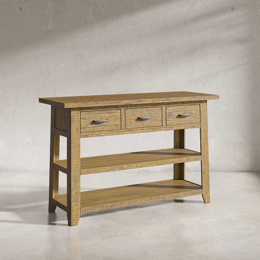 Rustic Farmhouse Solid Wood 50" Sofa Table with Drawers and Two Shelves. Picture 11