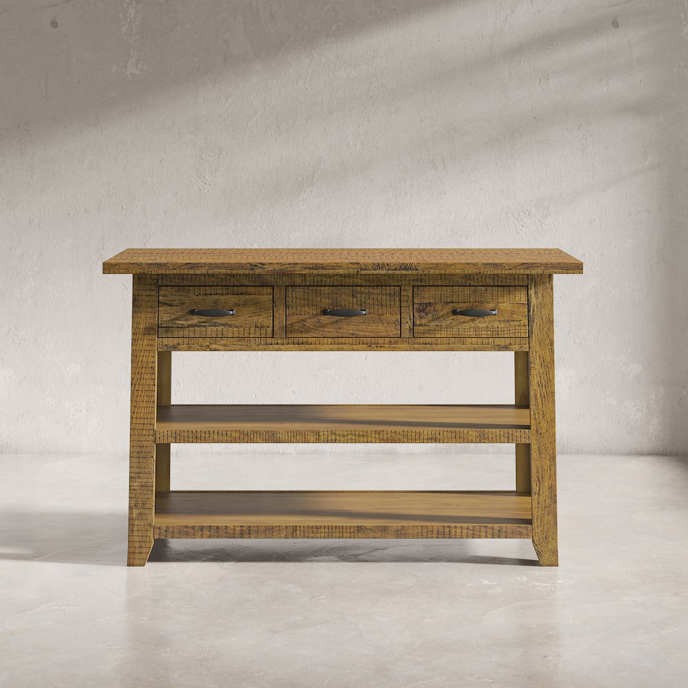 Rustic Farmhouse Solid Wood 50" Sofa Table with Drawers and Two Shelves. Picture 10