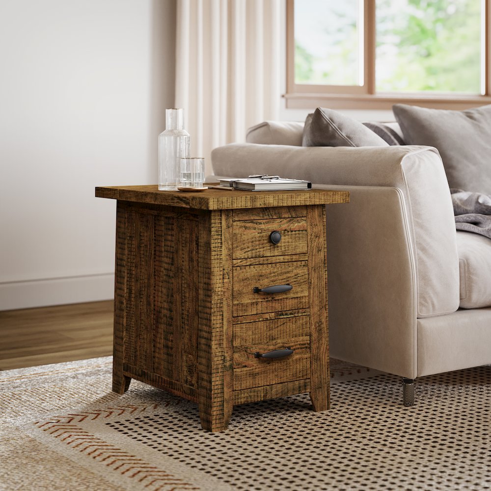 Telluride Rustic Farmhouse Solid Wood USB Charging Chairside End Table. Picture 14
