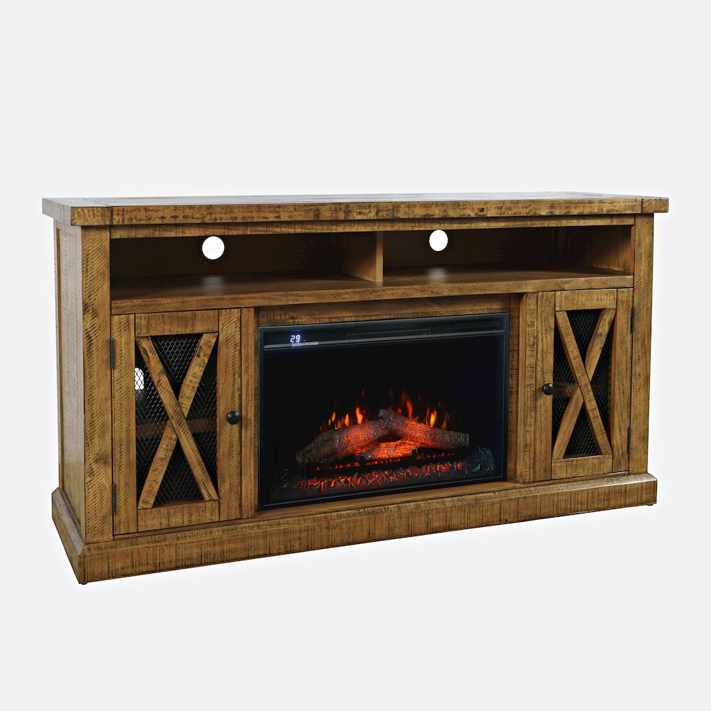 Rustic Farmhouse Solid Wood 60" Storage Console TV Stand with Electric Fireplace. Picture 2