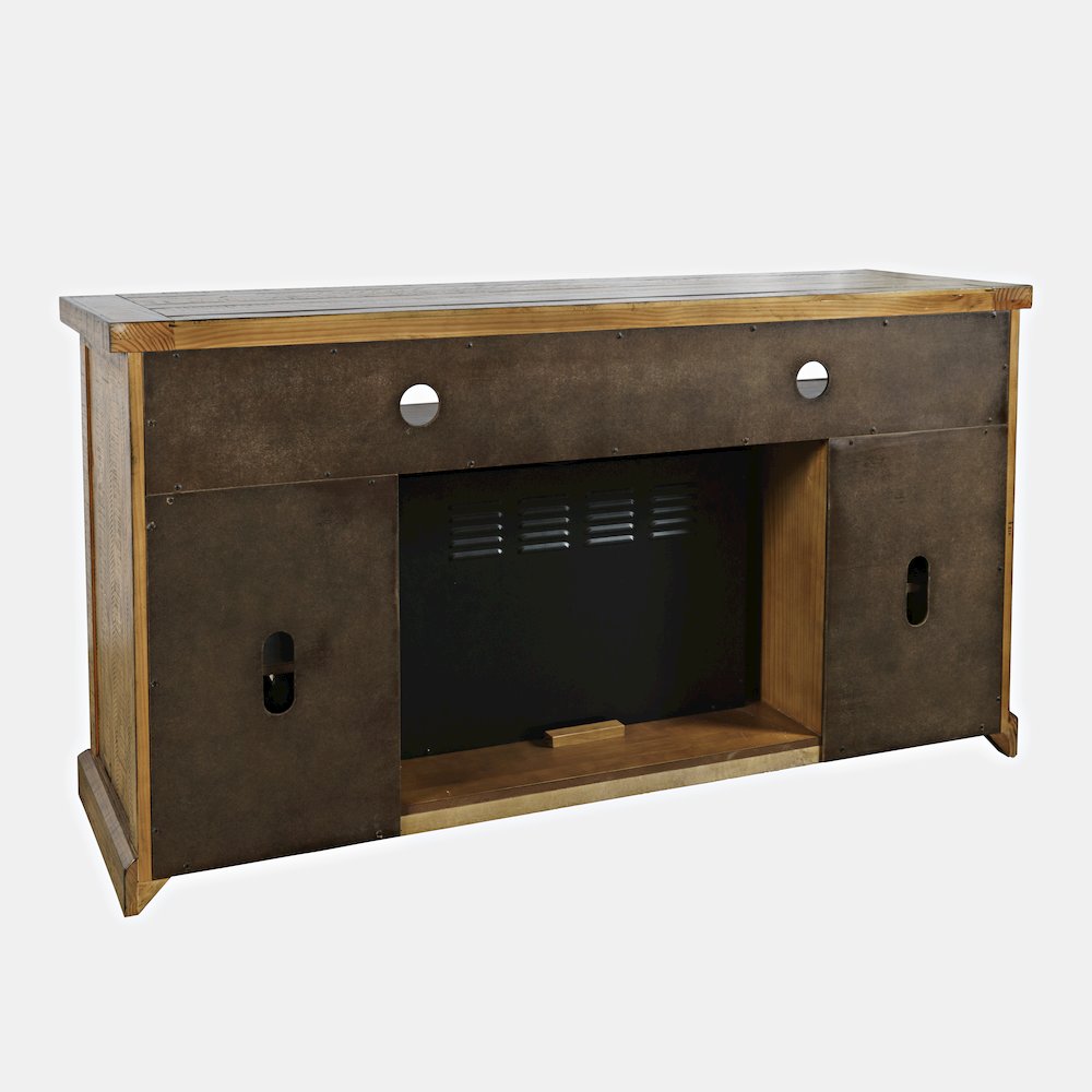 Rustic Farmhouse Solid Wood 60" Storage Console TV Stand with Electric Fireplace. Picture 7
