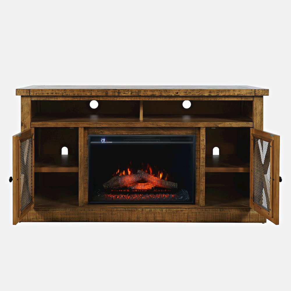 Rustic Farmhouse Solid Wood 60" Storage Console TV Stand with Electric Fireplace. Picture 4