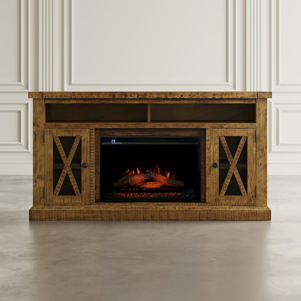 Rustic Farmhouse Solid Wood 60" Storage Console TV Stand with Electric Fireplace. Picture 9