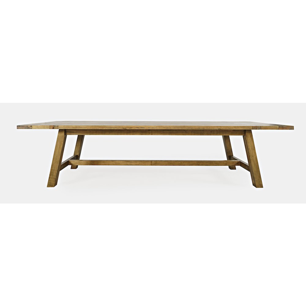 Rustic Farmhouse Solid Wood 127" Trestle Dining Table with Two Extension Leaves. Picture 6