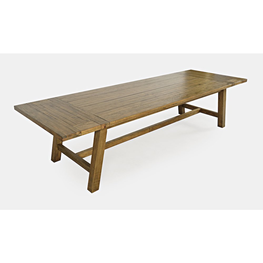 Rustic Farmhouse Solid Wood 127" Trestle Dining Table with Two Extension Leaves. Picture 2