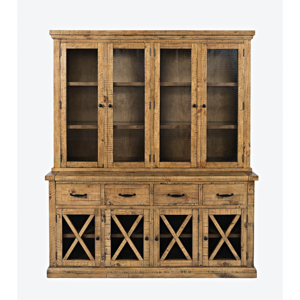 Telluride Rustic Farmhouse Solid Wood Sideboard Buffet Hutch with LED Lights. Picture 1
