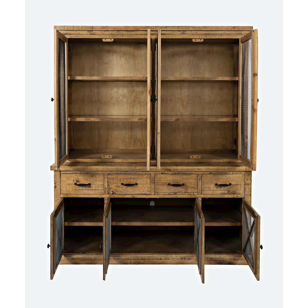 Telluride Rustic Farmhouse Solid Wood Sideboard Buffet Hutch with LED Lights. Picture 8
