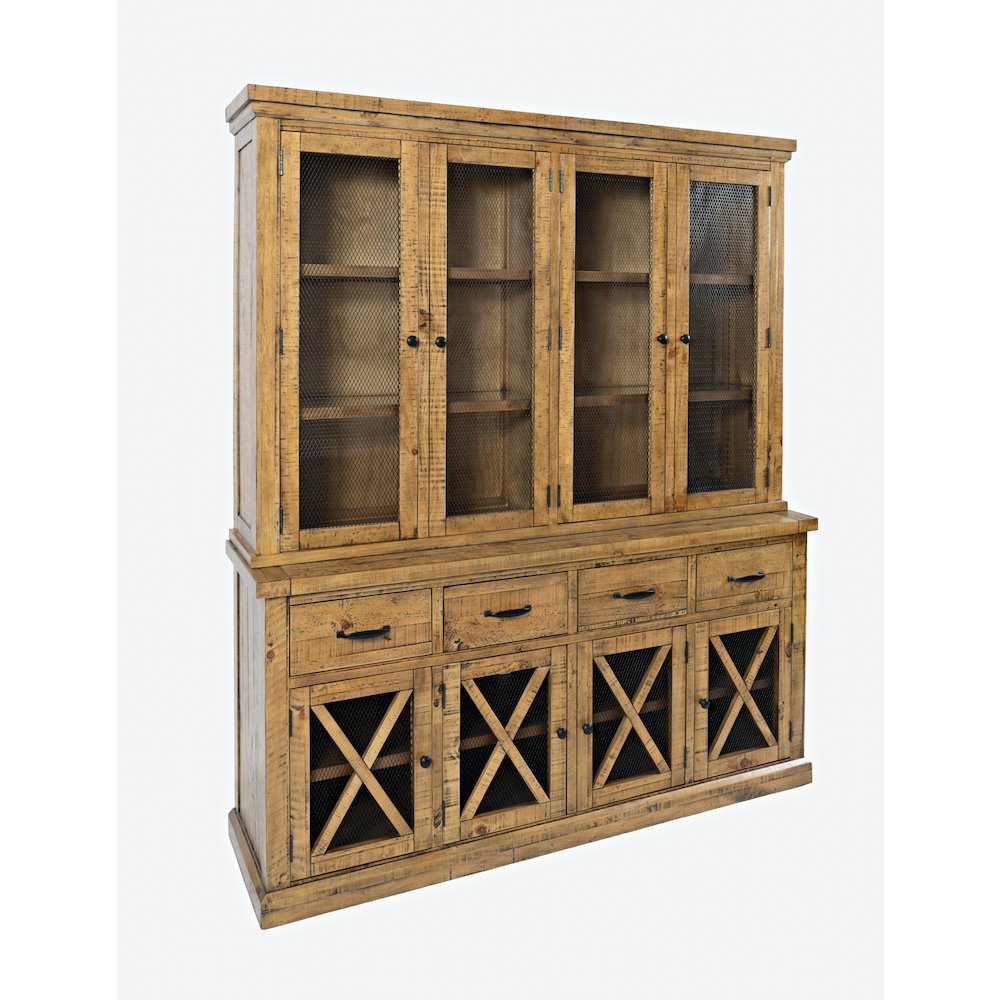 Telluride Rustic Farmhouse Solid Wood Sideboard Buffet Hutch with LED Lights. Picture 4
