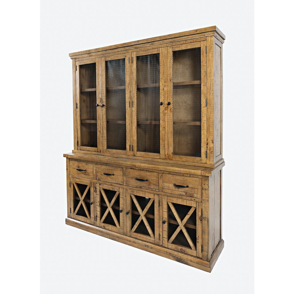 Telluride Rustic Farmhouse Solid Wood Sideboard Buffet Hutch with LED Lights. Picture 3