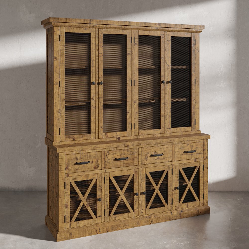 Telluride Rustic Farmhouse Solid Wood Sideboard Buffet Hutch with LED Lights. Picture 13