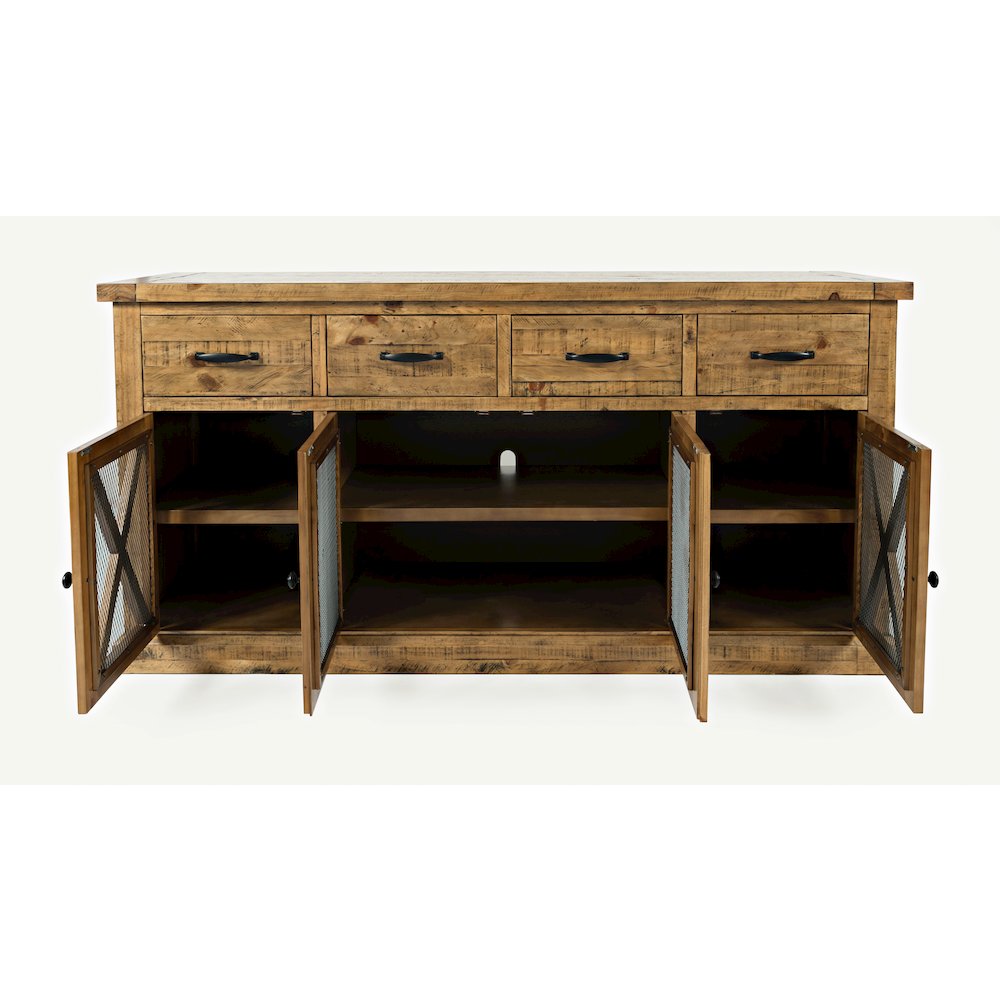 70" Rustic Distressed Solid Wood Farmhouse Four Drawer Sideboard Buffet Server. Picture 7