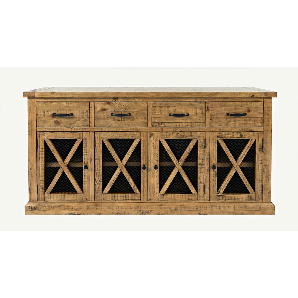 70" Rustic Distressed Solid Wood Farmhouse Four Drawer Sideboard Buffet Server. Picture 1