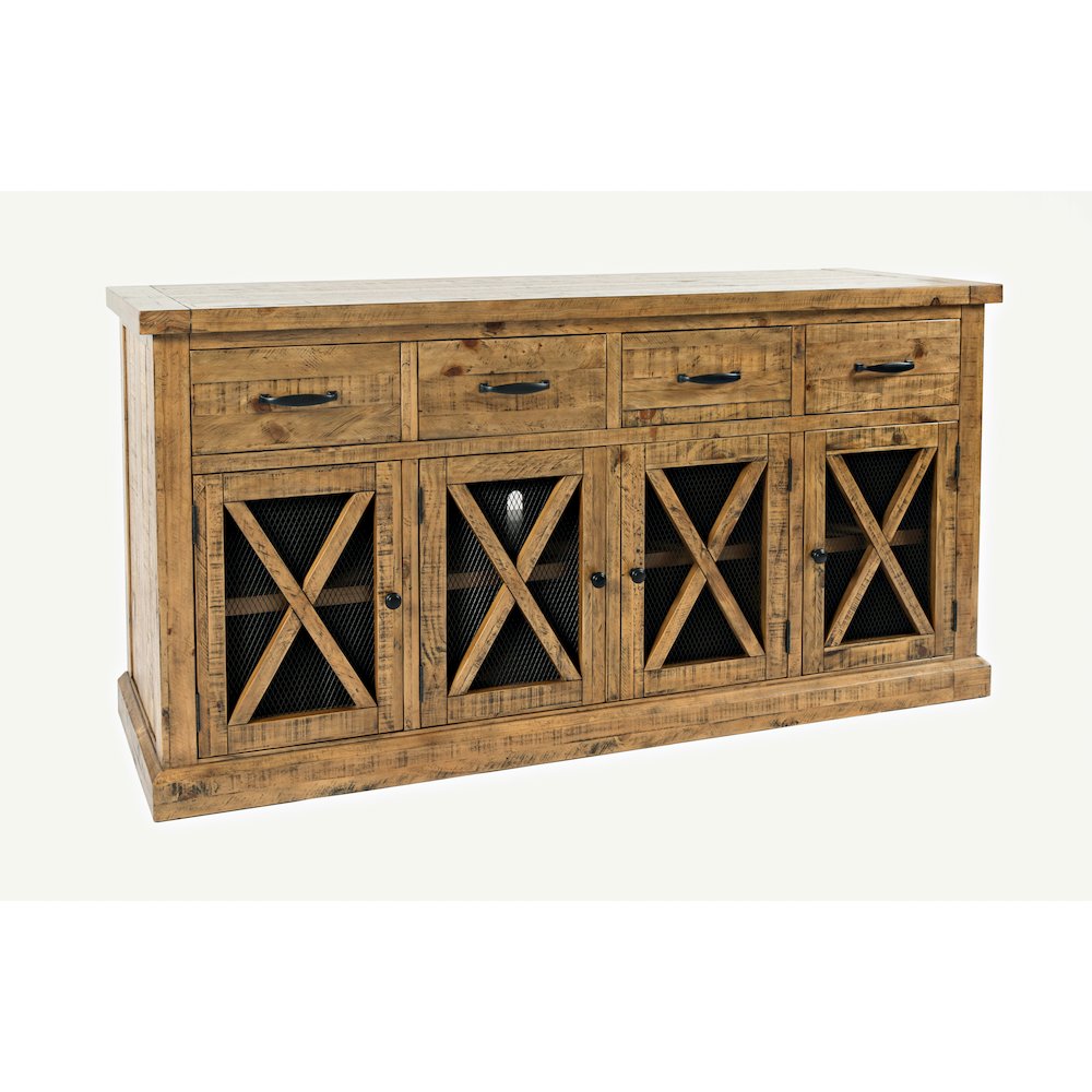 70" Rustic Distressed Solid Wood Farmhouse Four Drawer Sideboard Buffet Server. Picture 3