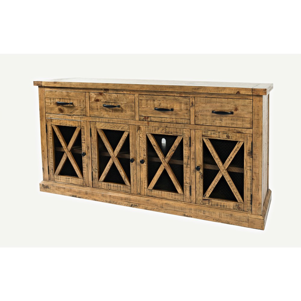 70" Rustic Distressed Solid Wood Farmhouse Four Drawer Sideboard Buffet Server. Picture 2