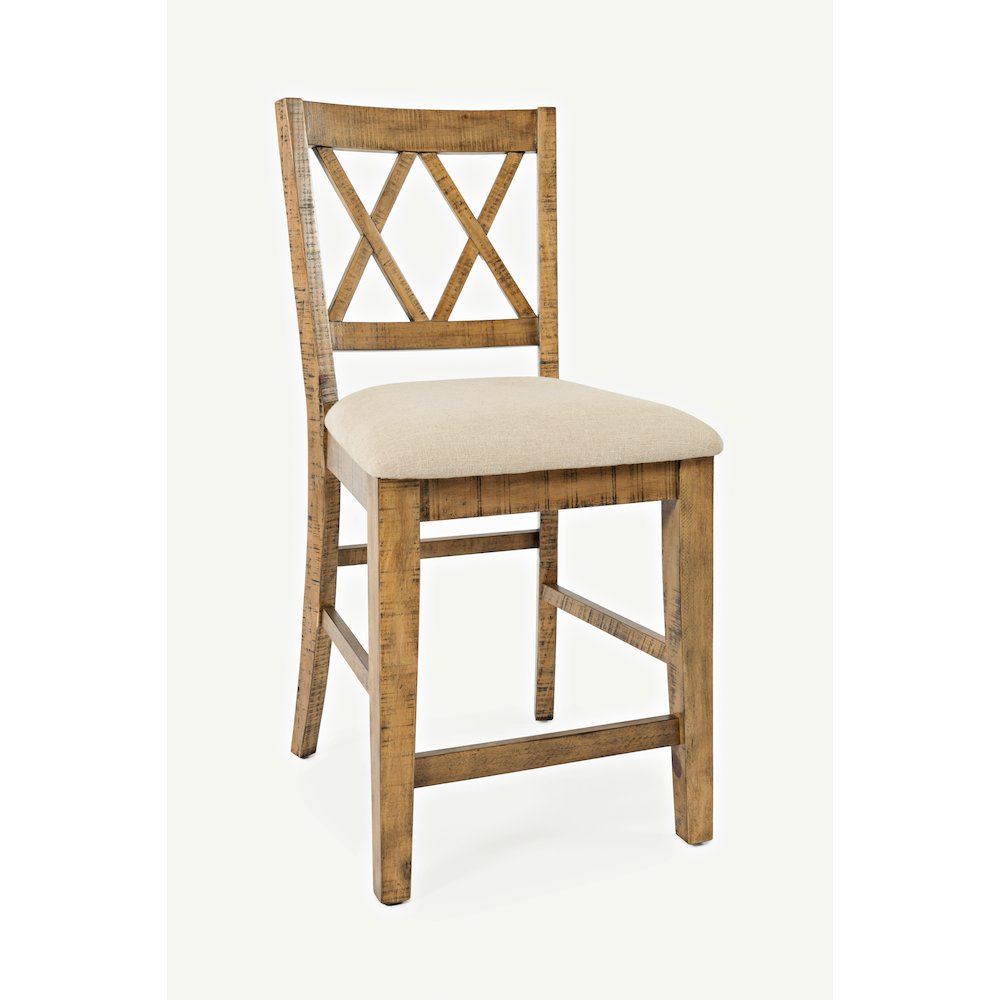 Telluride Rustic Farmhouse Solid Wood Upholstered Counter Stool (Set of 2). Picture 2