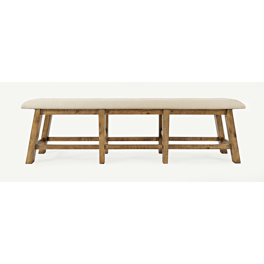 Telluride Rustic Farmhouse Solid Wood Upholstered 85" Counter Height Bench. Picture 1