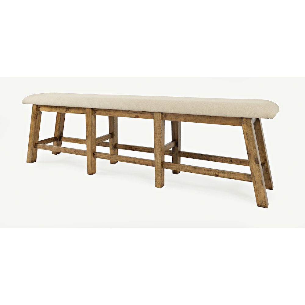 Telluride Rustic Farmhouse Solid Wood Upholstered 85" Counter Height Bench. Picture 3