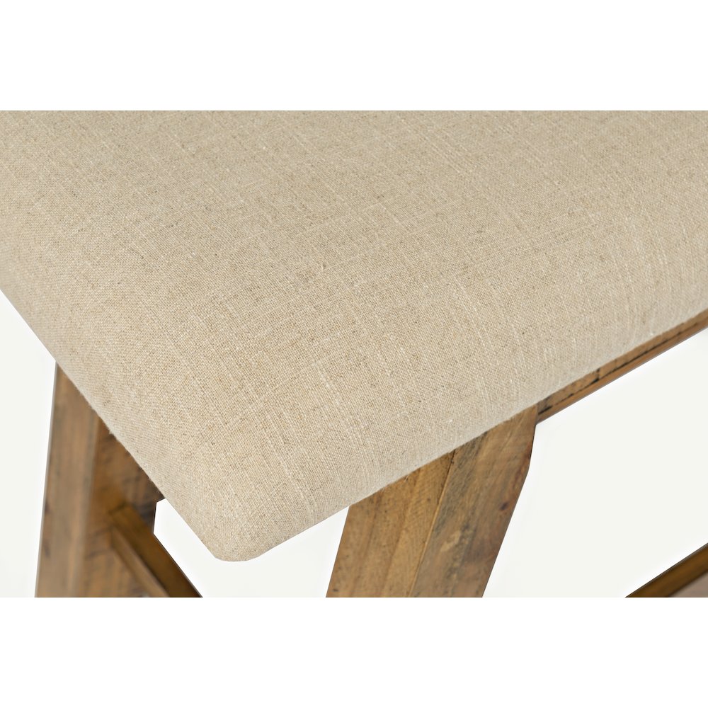 Telluride Rustic Farmhouse Solid Wood Upholstered 85" Counter Height Bench. Picture 4