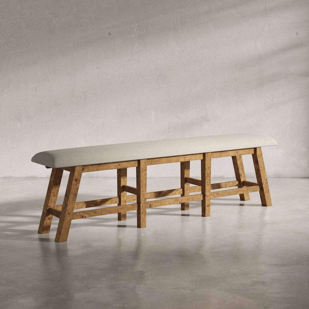 Telluride Rustic Farmhouse Solid Wood Upholstered 85" Counter Height Bench. Picture 8