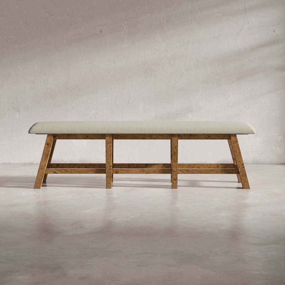 Telluride Rustic Farmhouse Solid Wood Upholstered 85" Counter Height Bench. Picture 7