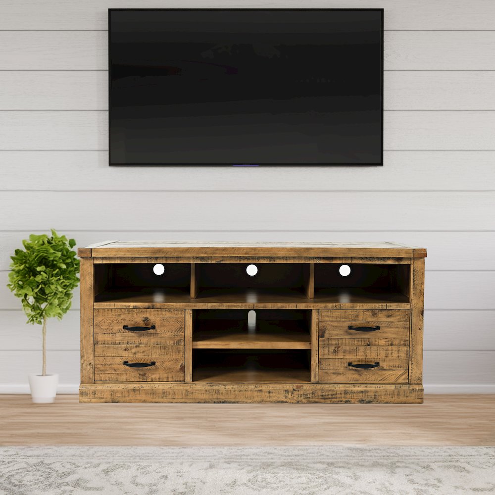 Telluride Rustic Farmhouse Solid Wood 60'' TV Console Stand. Picture 2
