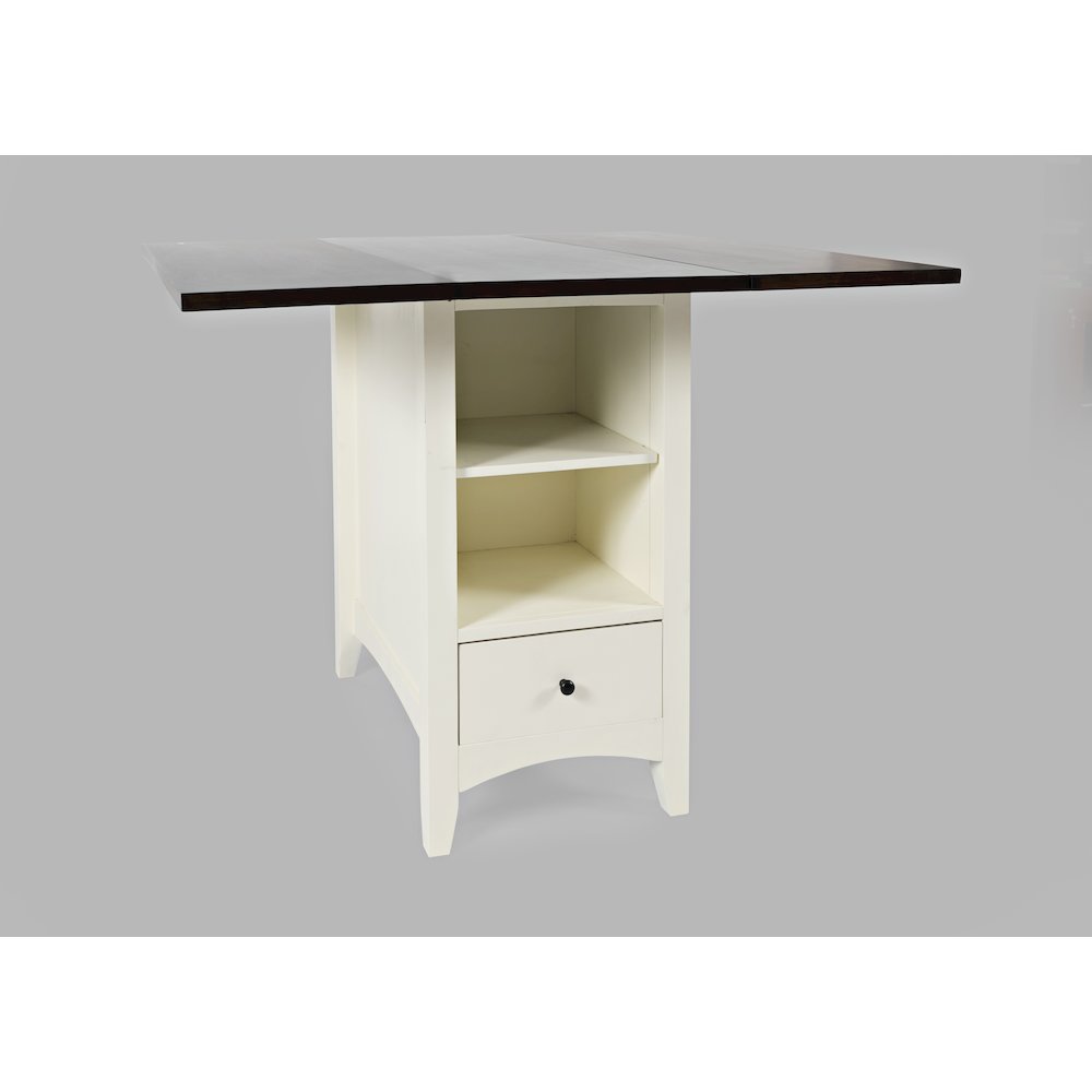 Solid Wood Farmhouse Storage Counter Drop Leaf Dining Table with Wine Rack. Picture 7