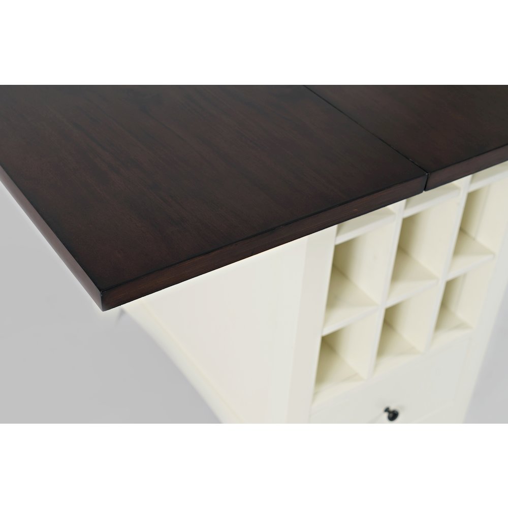 Solid Wood Farmhouse Storage Counter Drop Leaf Dining Table with Wine Rack. Picture 3