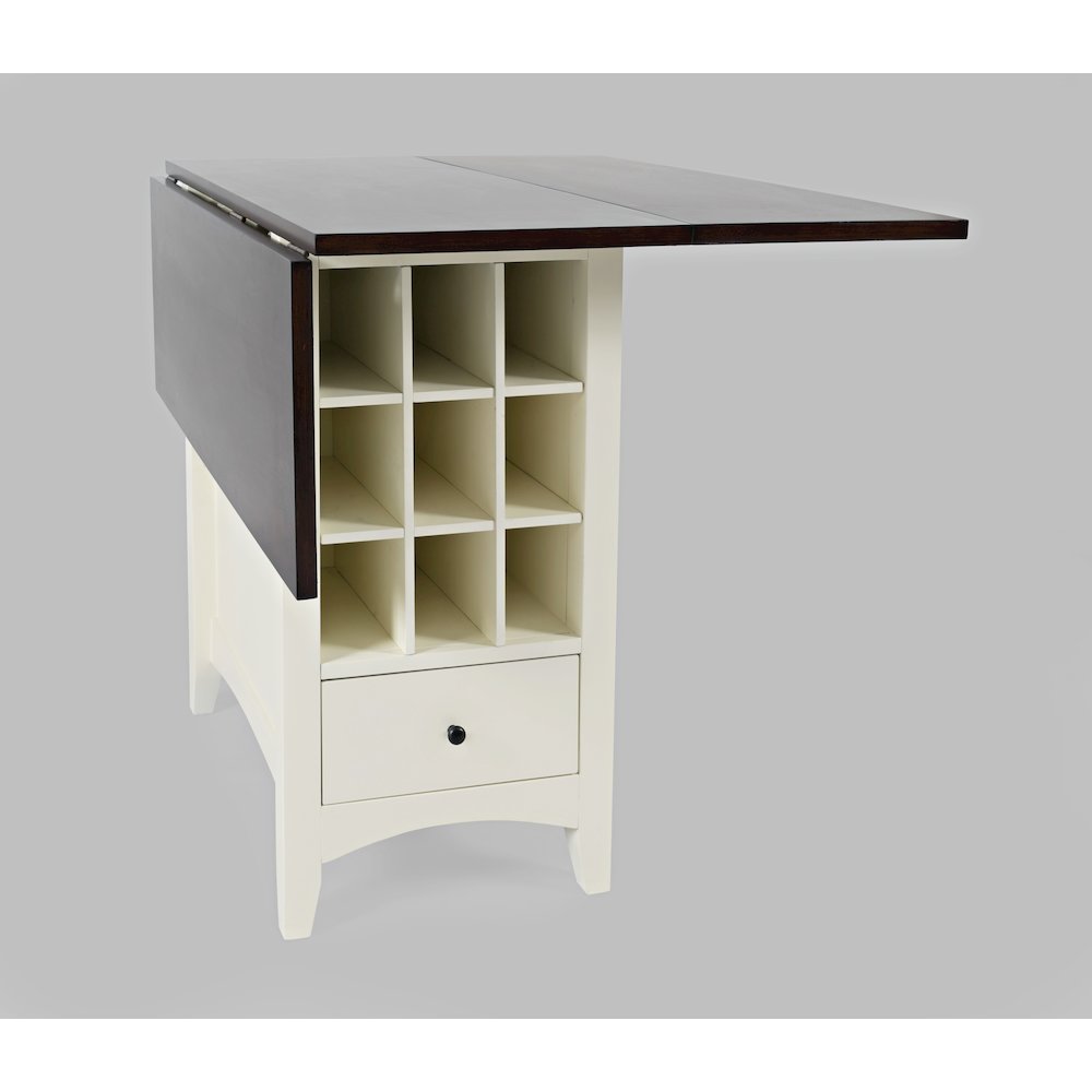 Solid Wood Farmhouse Storage Counter Drop Leaf Dining Table with Wine Rack. Picture 2