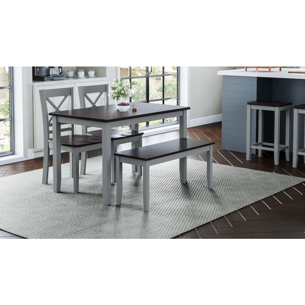 Asbury Park Solid Wood Farmhouse Four Piece Dining Set with Bench. Picture 11