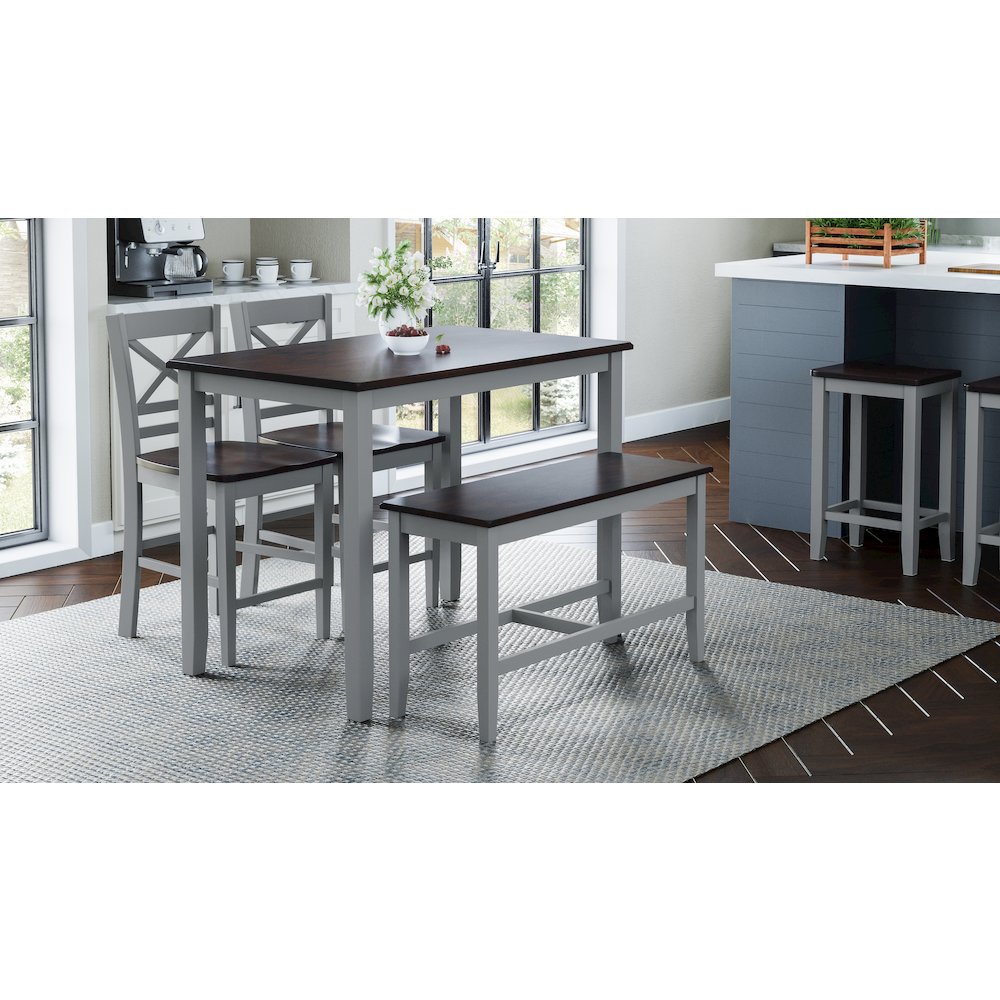 Asbury Park Solid Wood Farmhouse Four Piece Counter Height Dining Set with Bench. Picture 11