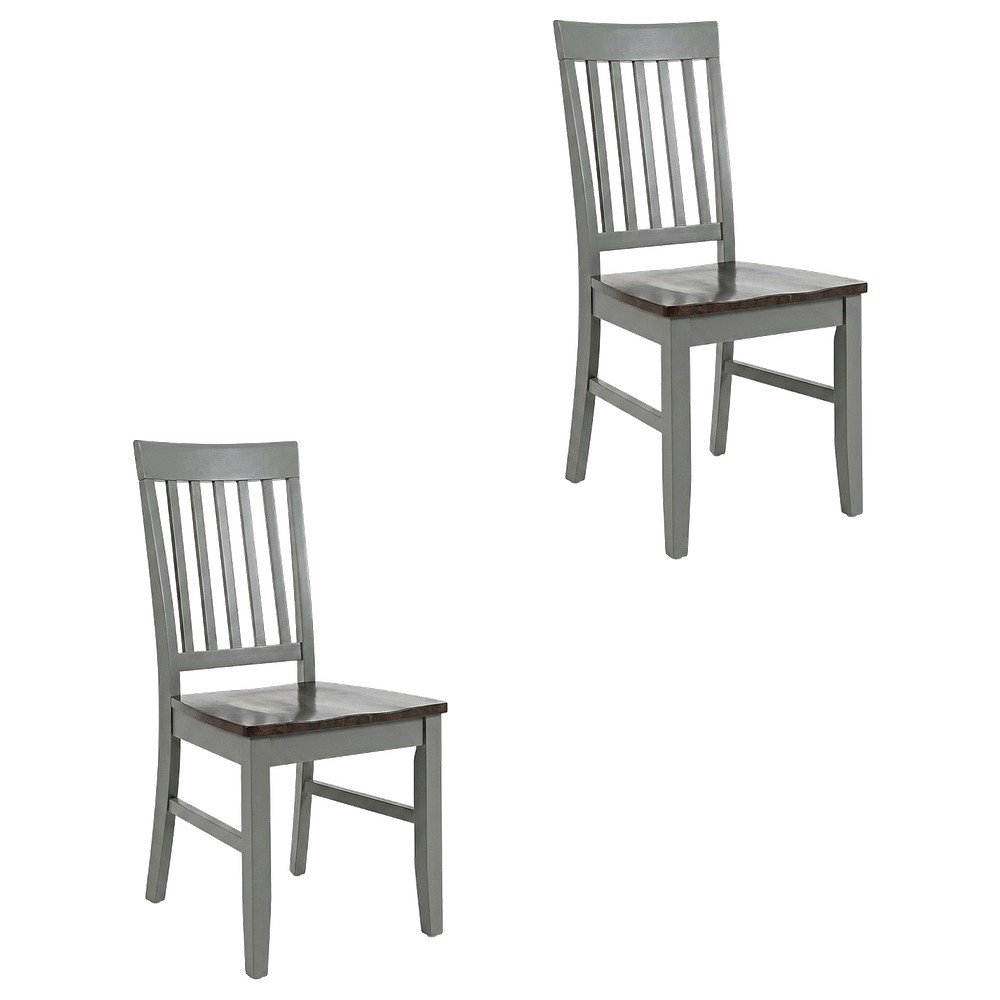 Farmhouse Acacia Wood Dining Chair, Autumn Brown/Grey, Set of 2. Picture 1