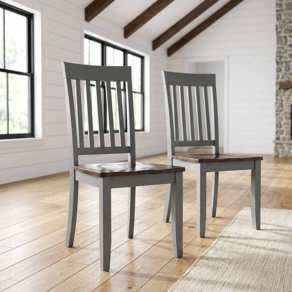 Farmhouse Acacia Wood Dining Chair, Autumn Brown/Grey, Set of 2. Picture 3