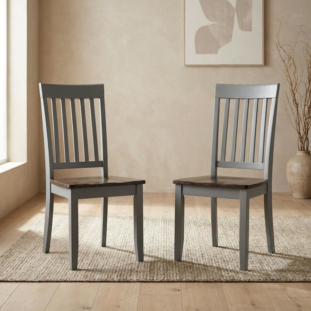 Farmhouse Acacia Wood Dining Chair, Autumn Brown/Grey, Set of 2. Picture 4