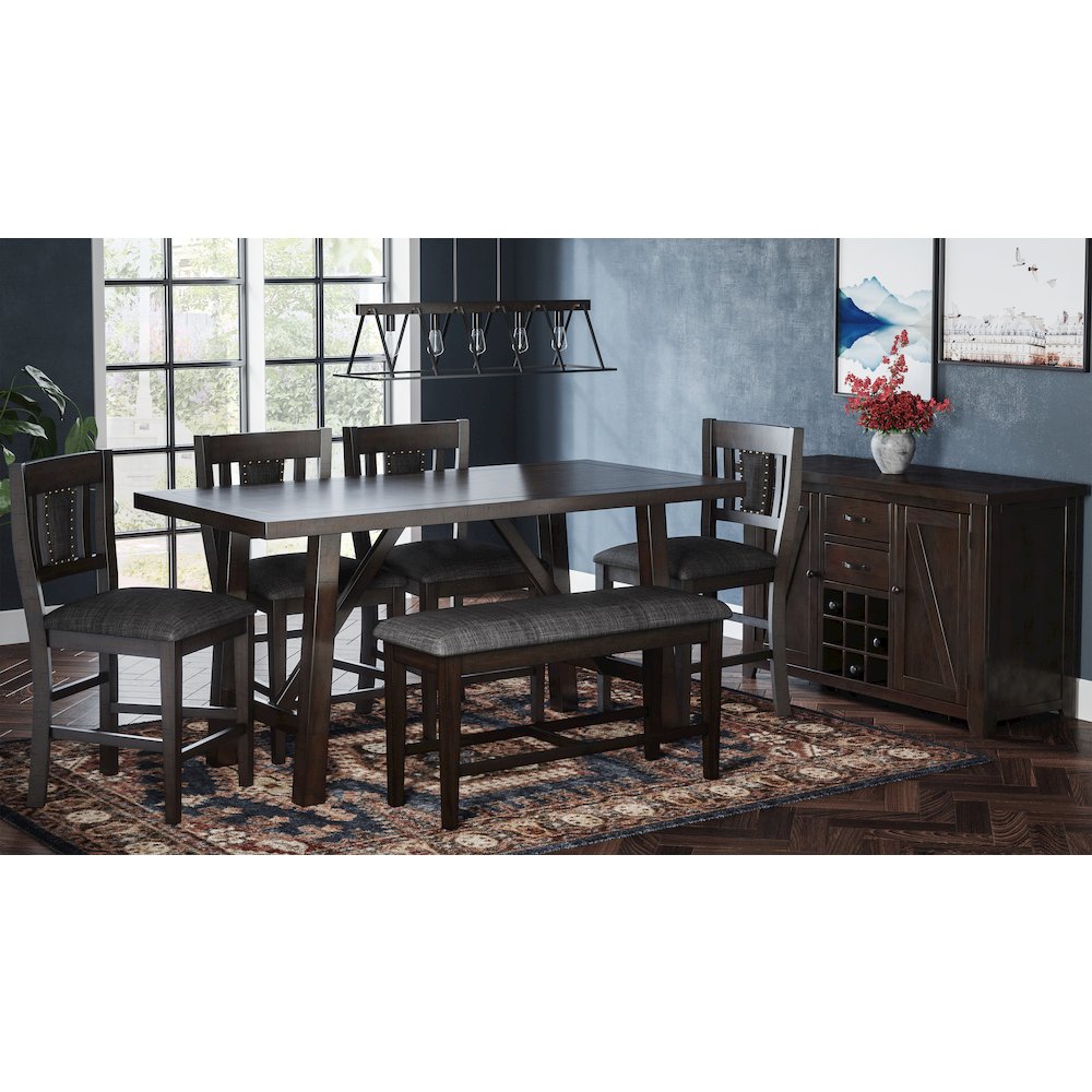 American Rustics 72" Counter Height Distressed Solid Wood Trestle Dining Table. Picture 2