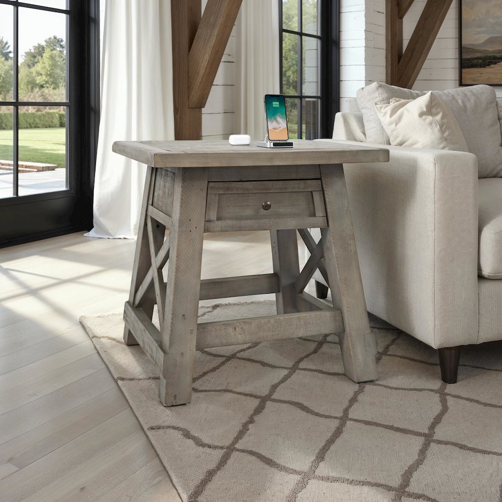 Outer Banks Reclaimed Pine USB Charging End Table - Driftwood. Picture 7