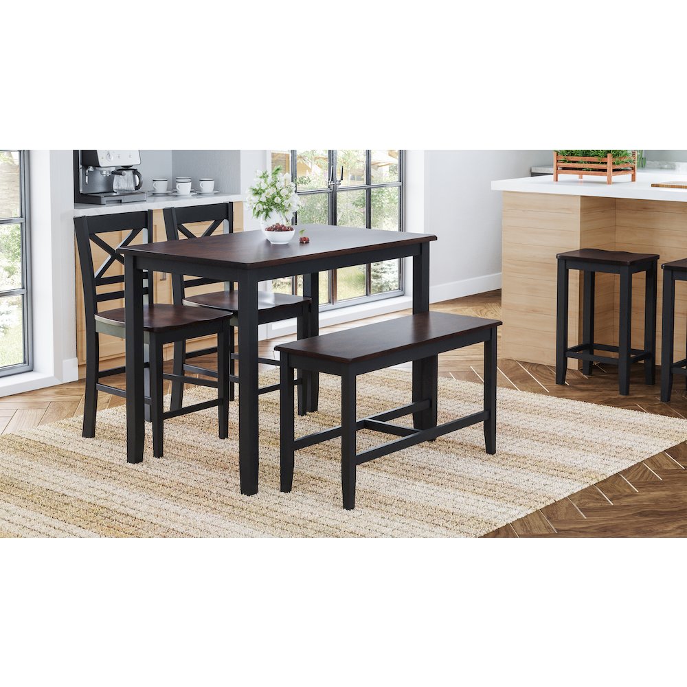 Asbury Park Solid Wood Farmhouse Four Piece Counter Height Dining Set with Bench. Picture 11