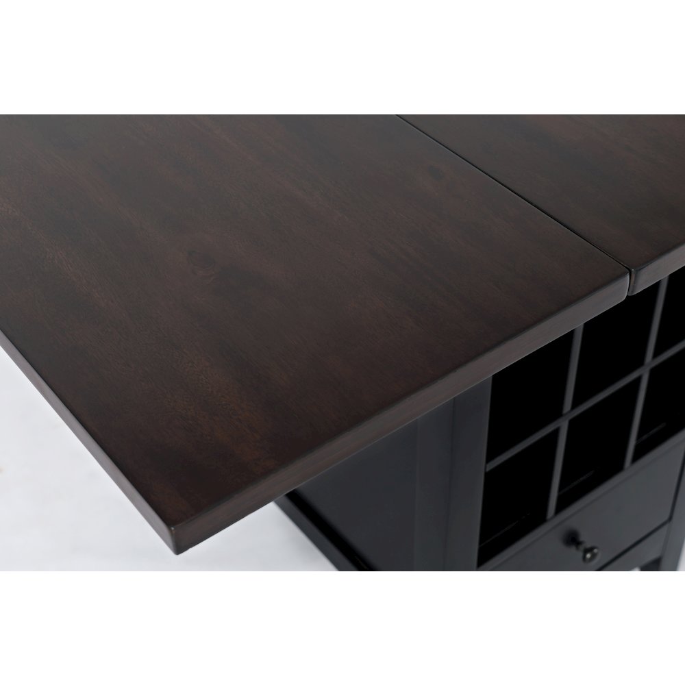 Solid Wood Farmhouse Storage Counter Drop Leaf Dining Table with Wine Rack. Picture 3