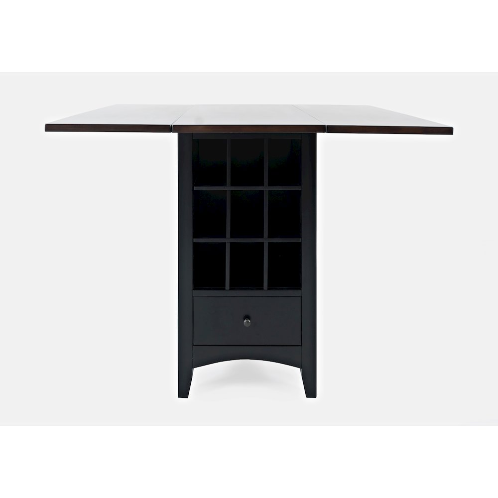 Solid Wood Farmhouse Storage Counter Drop Leaf Dining Table with Wine Rack. Picture 1