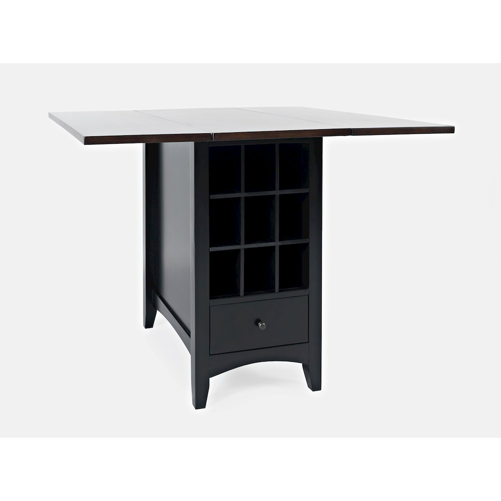 Solid Wood Farmhouse Storage Counter Drop Leaf Dining Table with Wine Rack. Picture 2