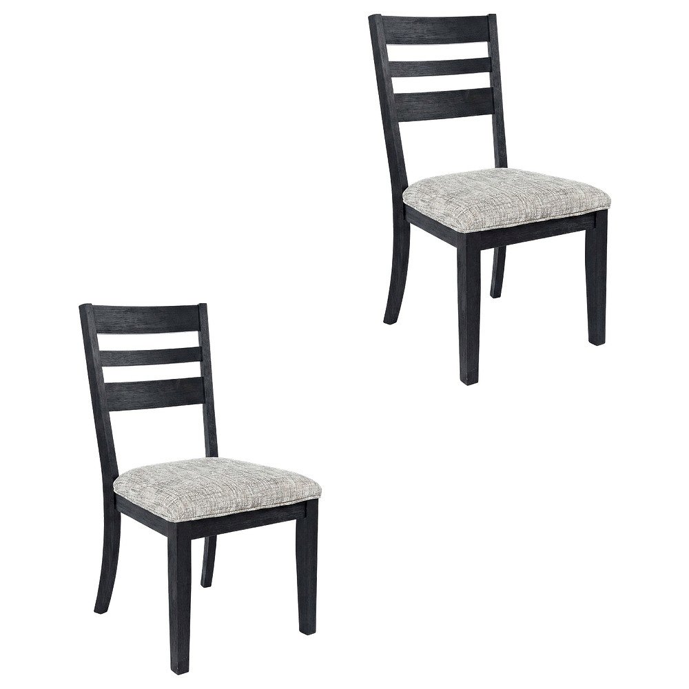 Contemporary Upholstered Ladderback Dining Chairs, Dark Charcoal, Set of 2. Picture 1